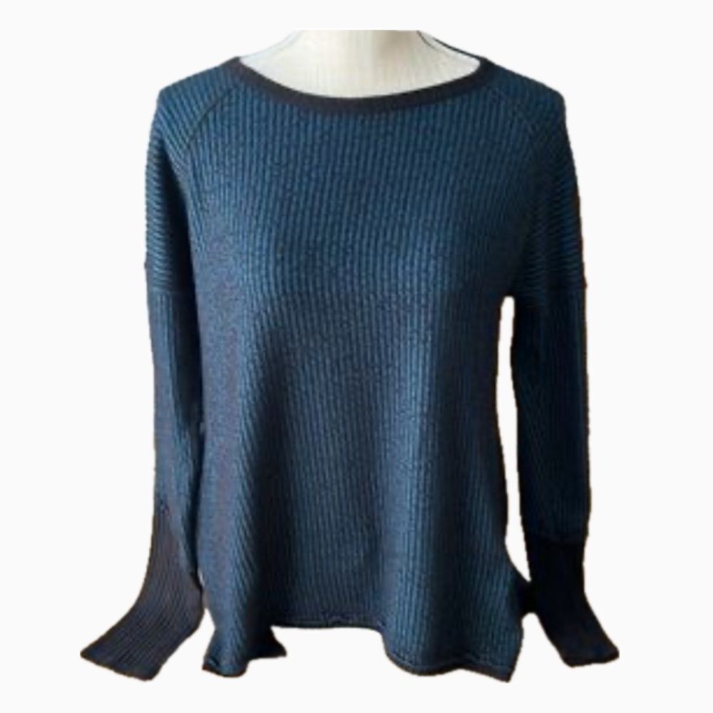 💠 Peyton Jensen Ribbed Soft Knit Pullover Teal Black Size S